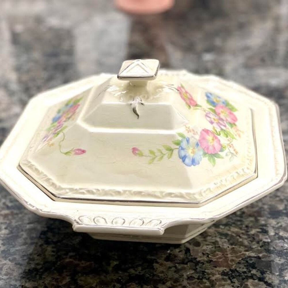 Vintage Edwin P Knowles Tureen Covered Serving Dish With Platinum Trim Serveware